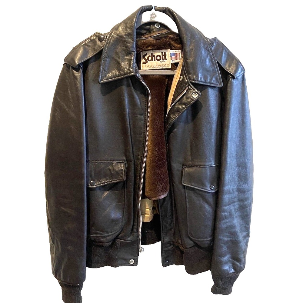 Vintage 80s Schott 184SM 584S Leather Flight Jacket Size 44 USA Original Liner